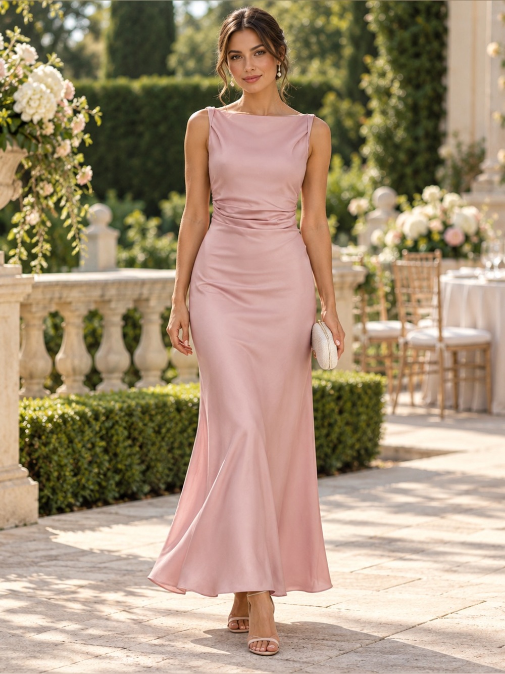 NWT Cider Elegant Blush Pink Satin Evening Cocktail Garden Dress